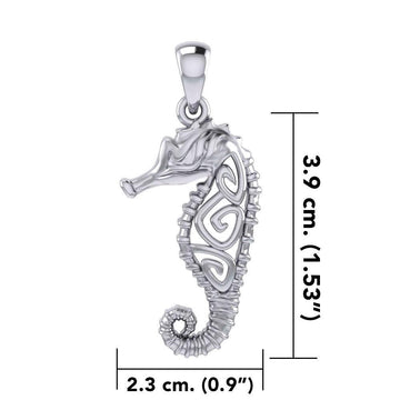 Seahorse with Spiral Designs On the Body Silver Pendant TPD6111 - Jewelry